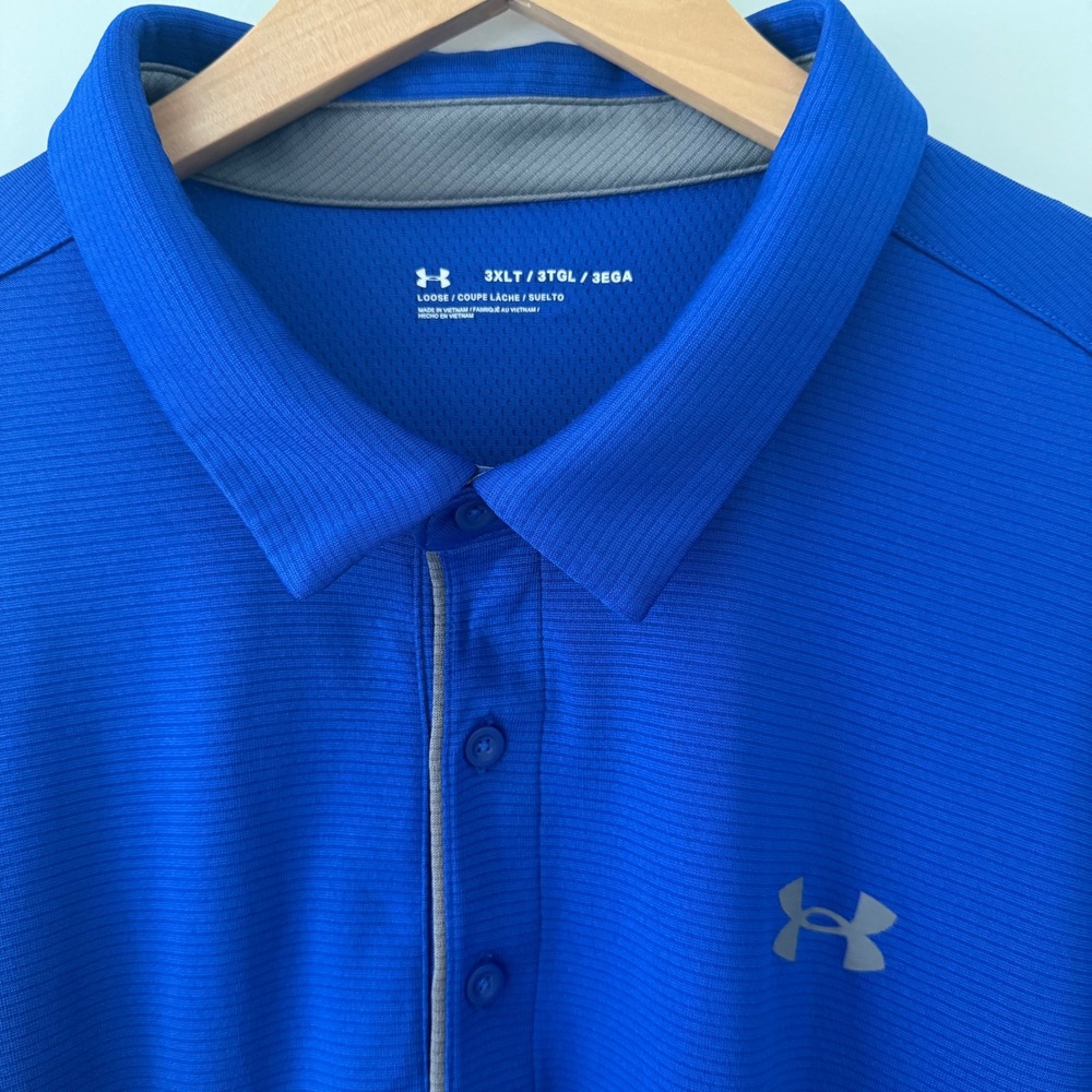 Under Armour Mens 3XLT Blue HeatGear Golf Polo Shirt Loose Fit Tall 3XLT